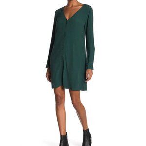MADEWELL Spruce Green Button Front Long Sleeve Novel Mini Dress Size XS EUC